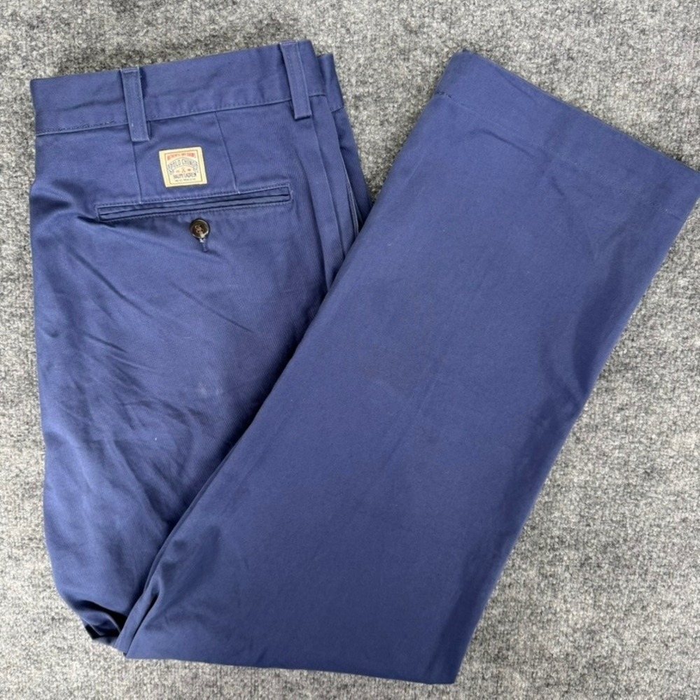 Polo Ralph Lauren Whitman Men Chino 37x30 Pleated Relaxed Fit Blue Pants